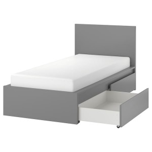 IKEA MALM high bed frame/2 storage boxes, Twin Gray Stained, Ikea Ireland | 7062XSGVH