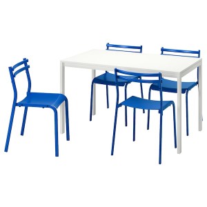 IKEA MELLTORP / GENESÖN table and 4 chairs, white white/metal blue, 49 1/4 in, Ikea Ireland | 2198YHSUN