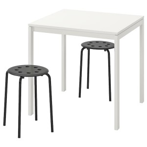 IKEA MELLTORP / MARIUS table and 2 stools, white/black, 29 1/2 in, Ikea Ireland | 3187LATYE