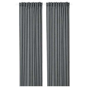 IKEA MILDRUN curtains, 1 pair, dark gray/stripe, 57x98 in, Ikea Ireland | 1643ROSFT