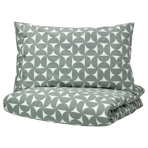 IKEA ÄNGSNEJLIKA duvet cover and pillowcase(s), Full/Queen (Double/Queen) Gray / Green, Ikea Ireland | 9457DVGUF