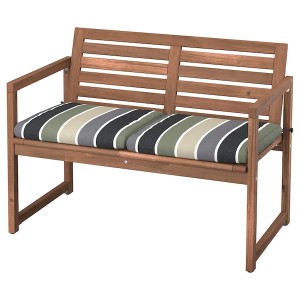 IKEA NÄMMARÖ bench with backrest, outdoor Light Brown Stained / Frösön / Duvholmen Stripe Pattern, Ikea Ireland | 5982ZNYPO