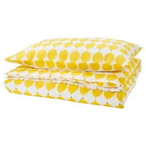 IKEA NORSKNOPPA duvet cover and pillowcase(s), Twin White / Yellow / Patterned, Ikea Ireland | 8962KRGPZ