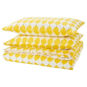 IKEA NORSKNOPPA duvet cover and pillowcase(s), King White / Yellow / Patterned, Ikea Ireland | 6251VXPMI