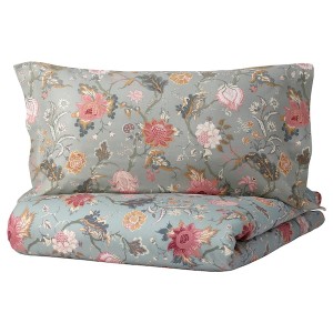 IKEA NÄSSELKLOCKA duvet cover and pillowcase(s), King Light Gray / Green / Multicolor, Ikea Ireland | 8046FNZWS