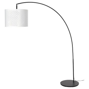 IKEA NYMÖ / SKAFTET floor lamp base w light blb, arched, white/brass color, Ikea Ireland | 8376YNAUS