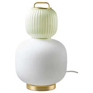 IKEA PILBLIXT table lamp with LED bulb, white/light green glass/gold effect metal, 16 in, Ikea Ireland | 4260KRMIO