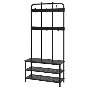 IKEA PINNIG Coat rack with shoe storage bench, black, Ikea Ireland | 7954WKVMH