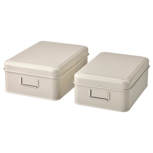 IKEA PLOGFÅRA storage box with lid, set of 2, light beige, Ikea Ireland | 9541ZVBJA