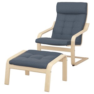 IKEA POÄNG armchair and ottoman Birch Veneer / Gunnared Blue, Ikea Ireland | 3271YFTCN