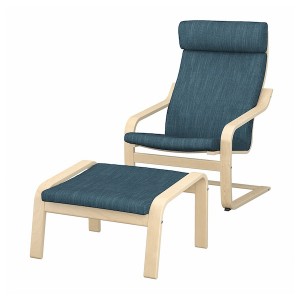 IKEA POÄNG armchair and ottoman Birch Veneer / Hillared Dark Blue, Ikea Ireland | 8901UECTP