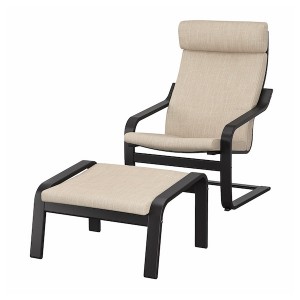 IKEA POÄNG armchair and ottoman Black / Brown / Hillared Beige, Ikea Ireland | 5046KRQAO