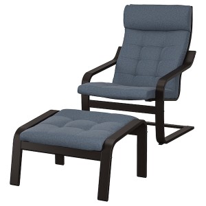 IKEA POÄNG armchair and ottoman Black / Brown / Gunnared Blue, Ikea Ireland | 1309DUCBK