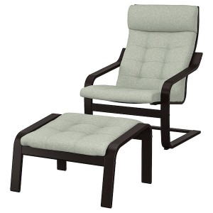 IKEA POÄNG armchair and ottoman Black / Brown / Gunnared Light Green, Ikea Ireland | 5274FKHWJ