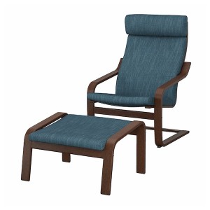 IKEA POÄNG armchair and ottoman Brown / Hillared Dark Blue, Ikea Ireland | 9328ECWLX
