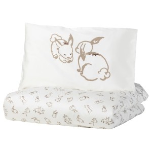 IKEA RÖDHAKE duvet cover 1 pillowcase f crib, 43x49/14x22 in Rabbit Pattern / White / Beige, Ikea Ireland | 6378XIRQJ