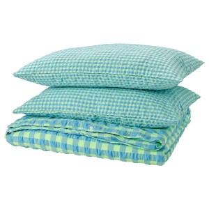IKEA RÅGBLOMMA duvet cover and pillowcase(s), Full/Queen (Double/Queen) Light Green / Light Blue, Ikea Ireland | 9605YAHRC