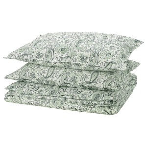 IKEA RODGERSIA duvet cover and pillowcase(s), King Green / White, Ikea Ireland | 8063JGHQV