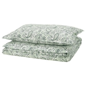 IKEA RODGERSIA duvet cover and pillowcase(s), Twin Green / White, Ikea Ireland | 6137SMKBD