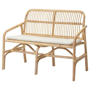 IKEA SALNÖ / GRYTTOM bench with pad, armrests rattan/Gransel natural, Ikea Ireland | 8364FYINQ