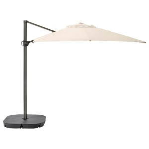 IKEA SEGLARÖ / SVARTÖ hanging umbrella with base, tilting beige/dark gray, 129 7/8x94 1/2 in, Ikea Ireland | 4051UHWPS