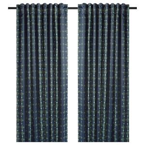 IKEA SKOGSSVINGEL room darkening curtains, 1 pair, dark blue/green, 50x98 in, Ikea Ireland | 9650XURMZ