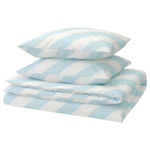 IKEA SLÖJSILJA duvet cover and pillowcase(s), King Light Blue / White / Stripe, Ikea Ireland | 3192YPSZI