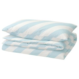 IKEA SLÖJSILJA duvet cover and pillowcase(s), Twin Light Blue / White / Stripe, Ikea Ireland | 2083LKOJF