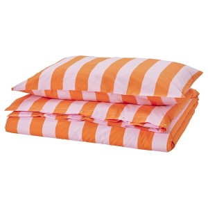 IKEA SLÅNHÖSTMAL duvet cover and pillowcase(s), Twin Orange / Pink / Stripe, Ikea Ireland | 5364FAPWZ