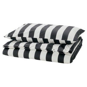 IKEA SLÅNHÖSTMAL duvet cover and pillowcase(s), Twin Black / White / Stripe, Ikea Ireland | 8016TZURV