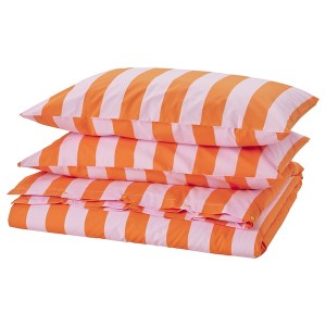 IKEA SLÅNHÖSTMAL duvet cover and pillowcase(s), Full/Queen (Double/Queen) Orange / Pink / Stripe, Ikea Ireland | 1258CWNYH