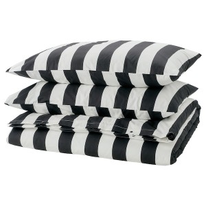 IKEA SLÅNHÖSTMAL duvet cover and pillowcase(s), Full/Queen (Double/Queen) Black / White / Stripe, Ikea Ireland | 5097MXQNZ