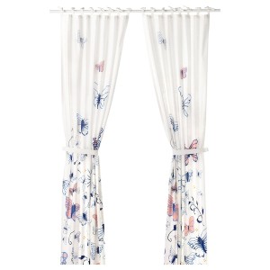 IKEA SÅNGLÄRKA Curtains with tie-backs, 1 pair, butterfly, white blue, 47x98 in, Ikea Ireland | 1746WBLYX
