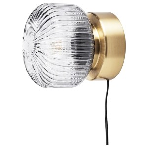 IKEA SOLKLINT wall lamp, brass/gray clear glass, Ikea Ireland | 3748TCEVD