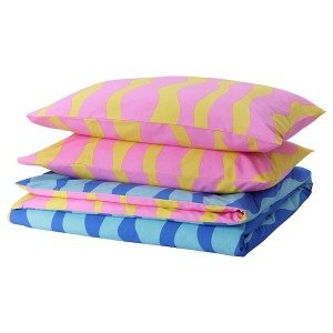 IKEA SOMMARVICKER duvet cover and pillowcase(s), King Blue / Light Pink, Ikea Ireland | 1423LGVSB