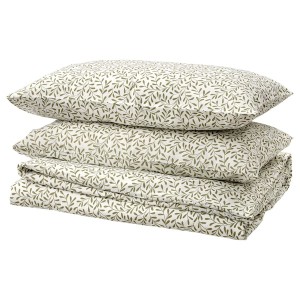 IKEA SORGMANTEL duvet cover and pillowcase(s), King White / Green, Ikea Ireland | 4135SXPQT