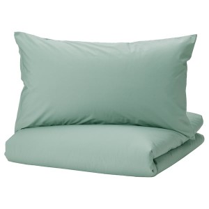 IKEA STRANDTALL duvet cover and pillowcase(s), Full/Queen (Double/Queen) Gray Green / Dark Green, Ikea Ireland | 4327FDAUJ
