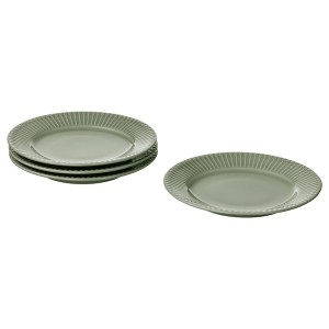 IKEA STRIMMIG side plate, 8 in, 4 pack Stoneware Pale Gray / Green, Ikea Ireland | 6428HUXER