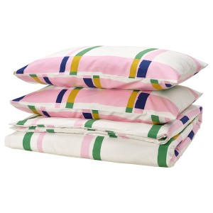 IKEA SYRABLADMAL duvet cover and pillowcase(s), King Multicolor / Check, Ikea Ireland | 1032UVCSY