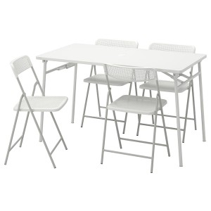 IKEA TORPARÖ table and 4 folding chairs, outdoor, white/white/gray, 51 1/8 in, Ikea Ireland | 9038EQJZX