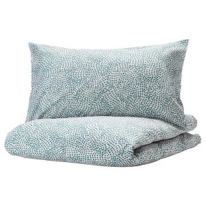 IKEA TRÄDKRASSULA duvet cover and pillowcase(s), Full/Queen (Double/Queen) White / Blue, Ikea Ireland | 1857LCGKM