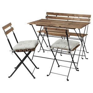 IKEA TÄRNÖ table, 2 chairs and bench, outdoor, black/light brown stained/Kuddarna gray, Ikea Ireland | 2506EZUTL