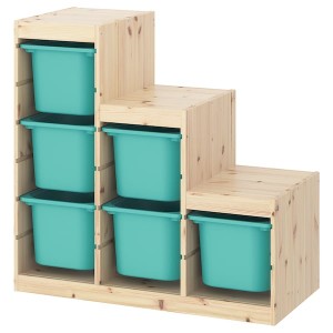 IKEA TROFAST storage combination, 37x17 3/8x35 7/8 in Light White Stained Pine / Turquoise, Ikea Ireland | 5792CPMKD