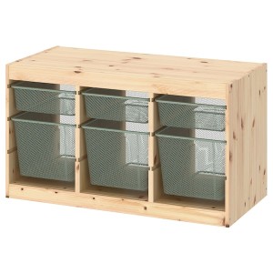 IKEA TROFAST storage combination with boxes, 36 5/8x17 3/8x20 1/2 in Light White Stained Pine / Light Green / Gray, Ikea Ireland | 2710TIPDU