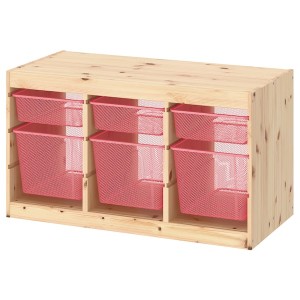 IKEA TROFAST storage combination with boxes, 36 5/8x17 3/8x20 1/2 in Light White Stained Pine / Light Red, Ikea Ireland | 1879TAQUF