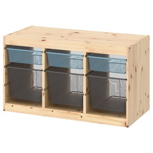 IKEA TROFAST storage combination with boxes, 36 5/8x17 3/8x20 1/2 in Light White Stained Pine Gray / Blue / Dark Gray, Ikea Ireland | 4268KWLHC