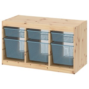 IKEA TROFAST storage combination with boxes, 36 5/8x17 3/8x20 1/2 in Light White Stained Pine / Gray / Blue, Ikea Ireland | 9023CPQBA