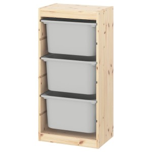 IKEA TROFAST storage combination with boxes, 17 3/8x11 3/4x35 7/8 in Light White Stained Pine / Gray, Ikea Ireland | 4503DSWOP
