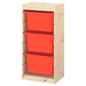 IKEA TROFAST storage combination with boxes, 17 3/8x11 3/4x35 7/8 in Light White Stained Pine / Orange, Ikea Ireland | 8402YCGHT