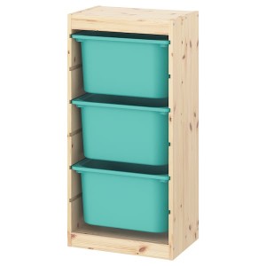 IKEA TROFAST storage combination with boxes, 17 3/8x11 3/4x35 7/8 in Light White Stained Pine / Turquoise, Ikea Ireland | 2869PQYWL
